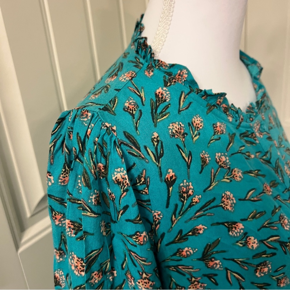 XIX Palms Teal Floral Flowy Puffy Sleeve Boho Dress Medium‎ - Picture 8 of 12